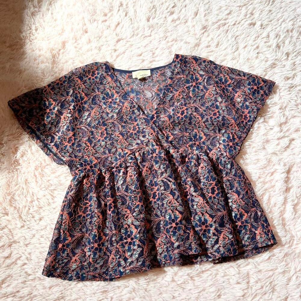 TheKorner Sheer Lace Layering Cottage Core Whimsical Flirty Boho Peplum Blouse